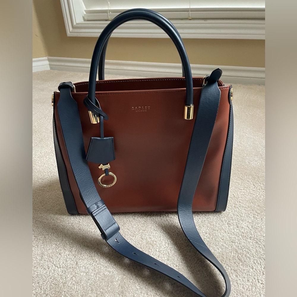 Radley London large Grab Tote with dark brown, navy and white leather